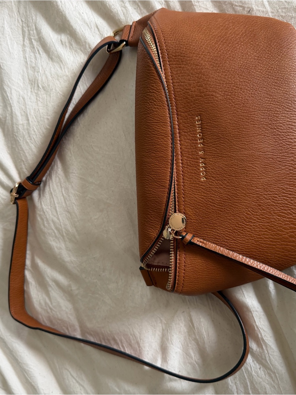 Poppy & Peonies Cognac Pebble Leather Crossbody